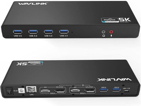 WAVLINK USB 3.0 and USB-C Dual 4K Display Laptop Docking Station,5K/Dual 4K @60Hz Docking Staion Dual Monitor for Windows, Mac(2 HDMI, 2 DP, Gigabit Ethernet, 6 USB 3.0,Audio) in Saudi Arabia