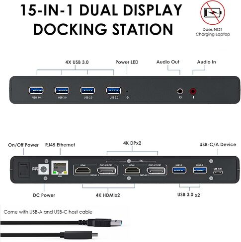 WAVLINK USB 3.0 and USB-C Dual 4K Display Laptop Docking Station,5K/Dual 4K @60Hz Docking Staion Dual Monitor for Windows, Mac(2 HDMI, 2 DP, Gigabit Ethernet, 6 USB 3.0,Audio) in Saudi Arabia