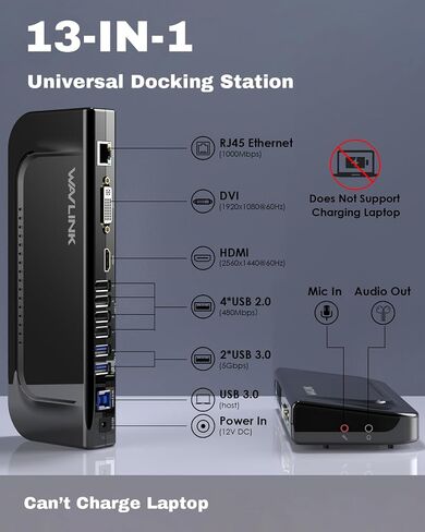 محطة إرساء الكمبيوتر المحمول WAVLINK USB 3.0 وUSB-C مزدوجة 4K، شاشة مزدوجة 5K/Dual 4K @60 هرتز لأجهزة Windows وMac، (2 HDMI و2 DP، جيجابت إيثرنت، 6 USB 3.0، صوت) in Saudi Arabia