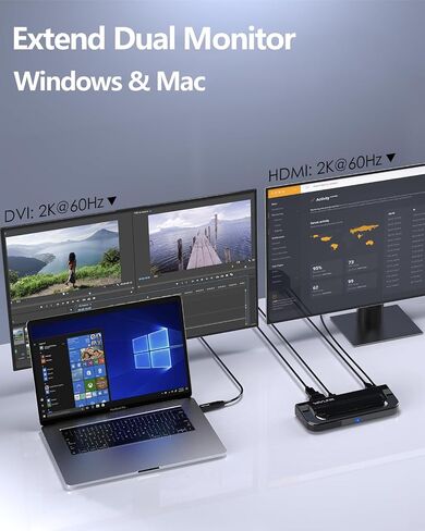 محطة إرساء الكمبيوتر المحمول WAVLINK USB 3.0 وUSB-C مزدوجة 4K، شاشة مزدوجة 5K/Dual 4K @60 هرتز لأجهزة Windows وMac، (2 HDMI و2 DP، جيجابت إيثرنت، 6 USB 3.0، صوت) in Saudi Arabia