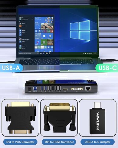 محطة إرساء الكمبيوتر المحمول WAVLINK USB 3.0 وUSB-C مزدوجة 4K، شاشة مزدوجة 5K/Dual 4K @60 هرتز لأجهزة Windows وMac، (2 HDMI و2 DP، جيجابت إيثرنت، 6 USB 3.0، صوت) in Saudi Arabia