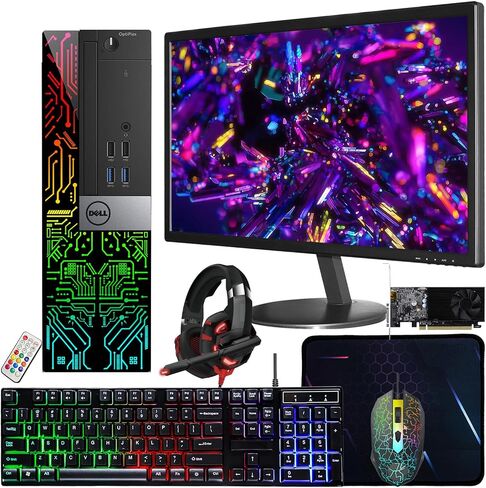 كمبيوتر Dell OptiPlex 5060 SFF RGB، Intel Core i5-8500، RX 550 4GB GDDR5، 32GB RAM، 512GB NVMe، 1TB HDD، شاشة HDMI 22 بوصة، مكبرات صوت للألعاب، WiFi، Bluetooth، Windows 11 Pro (متجدد) in Kuwait