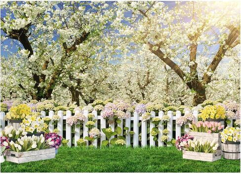AIIKES 7X5FT Spring Backdrop White Flowers Forest Tree Photography Backdrop Birthday Party Wedding Baby Shower Decor Photo Studio Prop 12-665 in Saudi Arabia