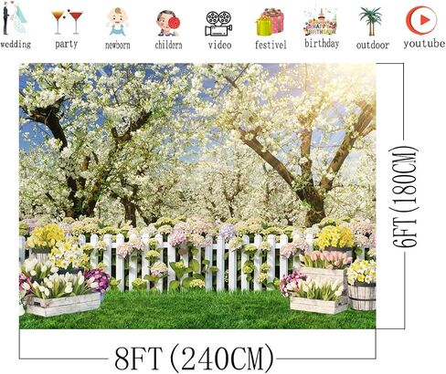 AIIKES 7X5FT Spring Backdrop White Flowers Forest Tree Photography Backdrop Birthday Party Wedding Baby Shower Decor Photo Studio Prop 12-665 in Saudi Arabia