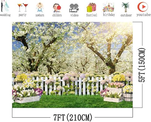 AIIKES 7X5FT Spring Backdrop White Flowers Forest Tree Photography Backdrop Birthday Party Wedding Baby Shower Decor Photo Studio Prop 12-665 in Saudi Arabia