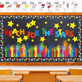 136 Pcs Reach for The Stars Classroom Bulletin Board Star Cutouts Back to School Classroom Bulletin Board Decor for Preschool Supplies Chalkboard Wall Decor