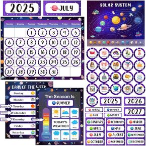 Space Classroom Calendar Set Bulletin Board, Outer Space Theme Classroom Decor, Calendar for Classroom Elementary Calendar Bulletin Board Decorations Set, Days, Weather, Seasons, Months, Back to School Teacher Classroom Must Haves