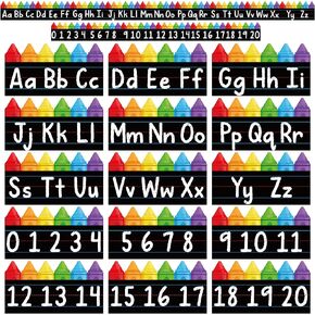 15 PCS Alphabet Bulletin Board Strips Set Alphabet Crayon Bulletin Board Posters ABC Number Line Wall Decor Die-Cut 26 Letter and 0-20 Number Border for Kindergarten Classroom Playroom Bedroom Decor