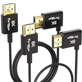 Portkeys 8K HDMI Cable Copper Core 3.6mm Diameter 48Gbps Full PIN HDMI 2.1 8K@60Hz, 4K@240Hz UHD Support HDMI A to A for Camera, HDTV, Projector, Computer, Roku, Xbox, PS5, Apple TV (1m)