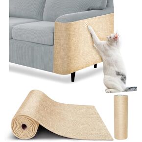 Cat Scratch Furniture Protector – DIY Climb Scratch Mat, Couch Protector from Cat Claws, Trimmable Self-Adhesive Carpet for Sofa, Furniture, Cat Tree (Beige, 78.7" x 15.8")