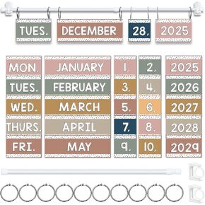 Boho Flip Calendar Board Set with Holder, Colorful Classroom Calendar Bulletin Board with Adjustable Rob 60 Boho Date Cards for School Classroom Home Decoration Supplies