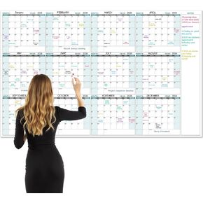 Large Dry Erase Calendar for Wall – Yearly Wall Calendar Dry Erase, 58" x 37", 12-Month Undated Blank Calendar Planner, Reusable Laminated with 15 Round Stickers, Perfect Large Wall Calendar for Office, Home and Classroom