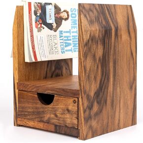 Walnut Bookshelf with Drawer – Small Wood Book Shelf with Book Rest - Handmade Short Desktop Bookshelf for Bedroom, Office, Nightstand, Living Room - Mini Wooden Book Case – Desk Top Organizer