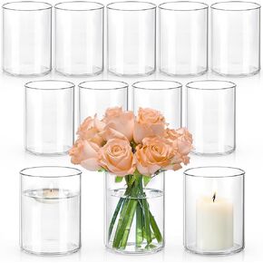 12Pcs Glass Cylinder Vases for Centerpieces, 4 Inch Clear Ribbed Flower Vases for Wedding Decorations, Clear Floating Candle Vases in Bulk, Hurricane Candle Holders for Table Centerpieces, Home Décor