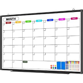 Dry Erase Calendar Whiteboard for Wall 36" x 24", Magnetic Monthly White Board Calendar Dry Erase with Tray, Black Aluminum Frame Bulletin Board for Office Home and School