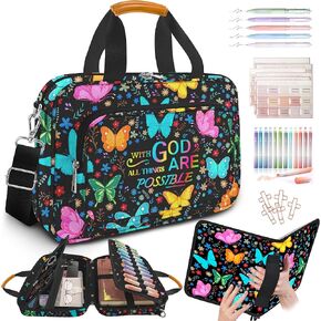 Bible Case for Women,Large Bible Cover,Bible Carrier,Bible Bag for Women Organizer,Sunflower Hummingbird Bible Holder,God Says You Are,Bible Study Supplie Kit With Highlighters,Tabs,Pen,Christian Gift