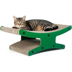 Reversible Cat Scratcher Bed, Large Scratching Board for Indoor Cats - Cardboard Pad & Durable Cat Scratcher Lounge Hammock Furniture, Christmas Green