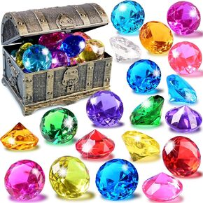 Swistee18pcs Gems Diving Gems ، الماس الملون الكبير ، والأحجار الكريمة للسباحة ، والأكريليك الغوص الماس ، ومربع القراصنة تحت الماء ، والأحجار الكريمة بركة لاجري لألعاب التدريب على السباحة ، والحفلات ، والهدايا