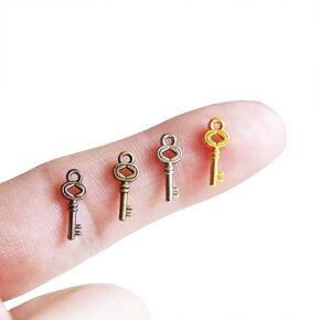 4.6×12mm Super Tiny Metal Key Pendant, Mini Doll Key Charm, Doll Handbags Key Decorate, in 4 Colors, Doll Bag Hardware(5 PCS)
