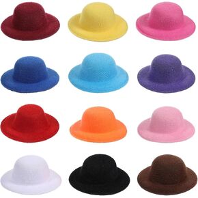 12PCS Doll Hats, Mini Hat for Crafts Colorful Formal Hats for DIY Crafting Miniature Doll Hat for Hair Accessories and Decorations(2.3"/5.8cm, Color Mixed)