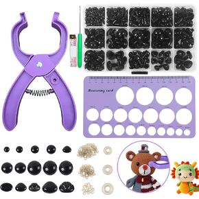 Safety Eye Tool Kit for Crocheting, Auxiliary Tool for Attaching Safety Eyes, Safety Eyes Snapper Tools for Amigurumi, Doll Making with 566PCS Safety Eyes & Noses, and Safety Eye 10-30mm Sizer Tool