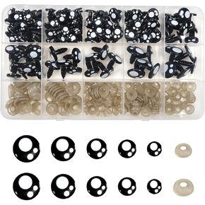 TOAOB 140pcs Plastic Safety Eyes with Washers Black Craft Eyes 8mm 10mm 12mm 14mm 16mm Stuffed Animals Eyes Craft Doll Eyes for DIY Amigurumis Crochet Animals Bears Making