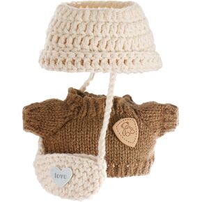 Clothes for 17cm Dolls, Clothes Set for 17cm Doll, Crochet 3 Piece Set Hat Clothes Backpack for Doll, Stylish Adorable Dolls Clothes Accessories (No Doll) (Pink)