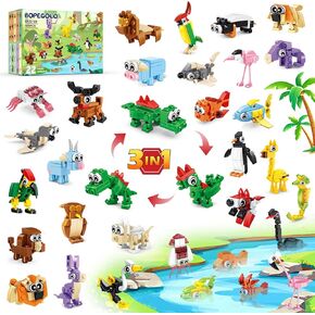 22 Pack Party Favors for Kids – 3-in-1 Animal Building Block Toys, Featuring 66 Designs, Goodie Bag Stuffers, Classroom Rewards, Birthday for Kids Ages 6-12