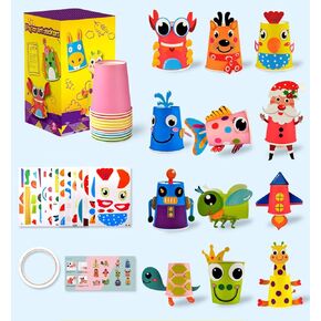 Yesier 12PCS Arts and Crafts Kit Paper Cup Set Kids Craft Paper Kit Craft Cute Cartoon Animals Projects for Girls and Boys (12-Animal)