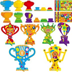 Father's Day Trophy Craft Kits for Kids DIY Make Your Own Fathers Day Trophy Tabletop Party Decorations Fun Best Dad Gifts for Home School Classroom Family Activities Supplies 24Pack
