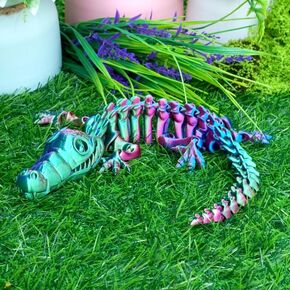 3D Printed Skeleton Crocodile Model, Flexible Realistic Articulated Animal Fidget Toys,Figurines Gifts for Easter Adults,Executive Desk Décor and Collectible
