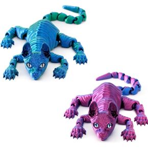 2PCS 3D Printed Sphynx Cat,Cat Figurine,Desk Toy, 3D Cat,Articulated Cats, Office Toy,Home Decor,Gift (Blue+Purple)
