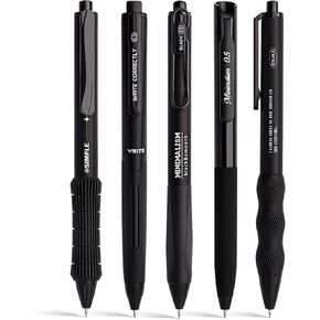 5 Count Pastel Gel Ink Pen Set,Cute Note Taking 0.5mm Fine Point Retractable 5 Count Black Ink Pens for Writing, Journaling, School, Office (Light Pink Clear)