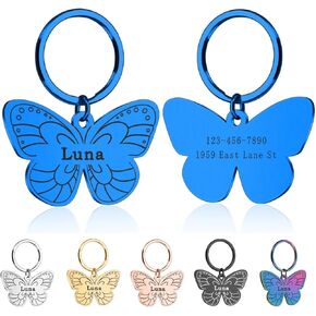 Dog Tags Engraved for Pets,Butterfly Shape Stainless Steel Pet ID Tags,Customized Dog Name Tags for Small Large Dogs Cats Personalized Dog Tags for Pets Birthday Gift Custom Dog Tags Pet Accessories