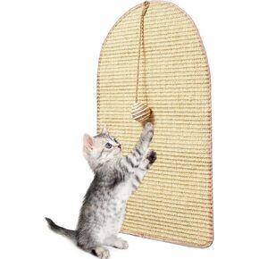 Natural Sisal Cat Scratcher Mat with Sisal Ball, Cat Wall Scratcher Cat Scratchers for Indoor Cats with Velcro Tapes, Cat Scratch Pad Carpet Rug, Wall Mounted Cat Scratching Mat Protect Wall and Sofas