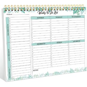 Weekly Planner Notepad – Undated Spiral Weekly Calendar & To Do List | Thick Paper, 52 Pages – Organize Tasks for Students, Office, Homemakers, AestheticDesign