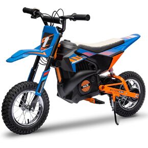 ENYOPRO 24V Electric Dirt Bike for Kids, 250W Kids Electric Motorcycle w/12.6" Air-Filled Tires, Disc Brake, Spring Suspension, Max 13.7 MPH & 8.9 Miles Long-Range, for Kid Ages 13+ (Blue & Orange)