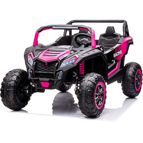 NEWQIDA XXXL 24V Ride On Toys for Big Kids Side by Side UTV 2 Seater Ride-on Electric Car w/Remote Control, 4WD Off-road Ride On Truck, 24.4" Spacious Seat, EVA Tires, Shock Absorbor, Max 220lbs, Pink