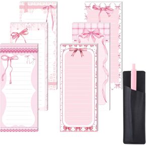 Eaasty 6 Pcs Coquette Pink Bow Magnetic Notepads for Fridge with Pen Holder 360 Sheets Lovely Bowknot List To-do Paper Pad Decorative Shopping List Memo Preppy Girl Stuff for Home Kitchen Fridge Decor