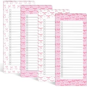 Eaasty 4 Pcs Pink Bow Magnetic Notepads for Refrigerator Grocery List Magnet Pads for Fridge 240 Sheets Charm To-do Shopping List Memo Note Pads Kitchen Fridge Home Decor