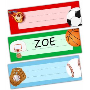 Desk Name Tag Classroom, Sports Balls Name Plate for Desk Labels, Name Tags for Student Desk Labels Locker Stickers, School Teaching Students Supplies A09