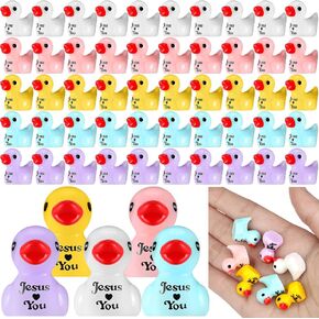 Suzile 100 Pcs Mini Jesus Resin Ducks Little Figures Bulk Jesus Loves You Christian Mini Duck Figures Religious Duckies Religious Party Favors for Church Hide Sunday Reward Gifts