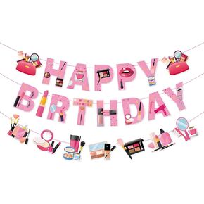 OIYUAMN Makeup Birthday Banner Party Decoration, Cosmetic Theme Party Supplies, Spa Themed Party Decorations, Glamour Cosmetics Theme Supplies for Girl