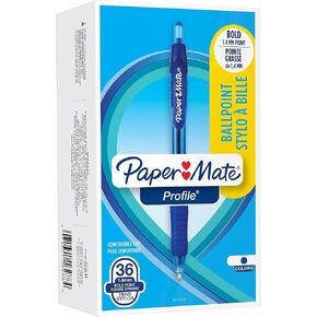 Paper Mate Profile Ballpoint Pen, Retractable, Bold 1.4 Mm, Blue Ink, Blue Barrel, 36/Pack