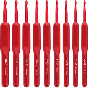 OYEUYID Red Crochet Hook Set red Crochet Needles Soft Handle Red Crochet Hooks Set ergonomics 9 Sizes of Soft Handle Aluminum Crochet Needles 2-6mm