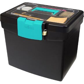 Storex File Storage Box with XL Storage Lid, 10-7/8 x 13-1/4 x 11 Inches, Black/Teal