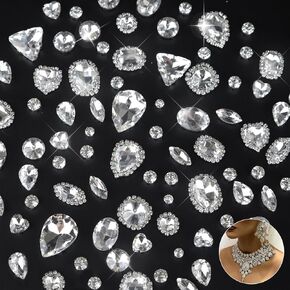 Sew on Rhinestones 110PCS | Metal Claw Crystal Gems for Bedazzling, DIY Crafts, Jewelry Making & Wedding Dress Decor with Flatback Glass Settings White Type 3