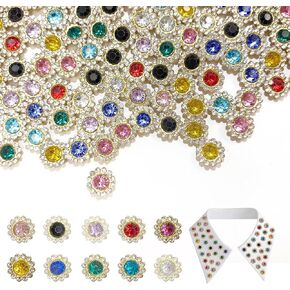 200Pcs 12MM Mixed Colors Sew on Rhinestones, Metal Base Flower Shape Crystal Glass Claw Flatback Rhinestones for Dresses Shoes Hats Crafts Sewing Accessories (Multicolor)