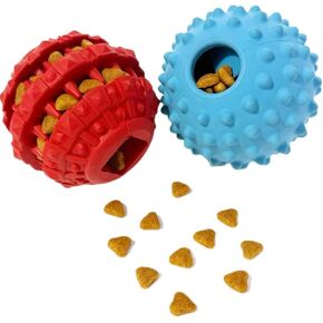 2Pack Interactive Dog Puzzle Toys for Treat Dispensing, Durable Rubber Dog Balls for Teething, Treat Ball for Small/Medium/Large, Slow Feeder/IQ Training Blue-3.14‘’,Red-2.67‘’