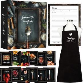 Recipe Book to Write in Your Own Recipes | 12" x 11" Recipe Binder 3 Ring Cookbook | Recipe Journal with 12 Dividers, 50 Recipe Cards, Conversions Scale, Stickers, Apron | Recipe Organizer